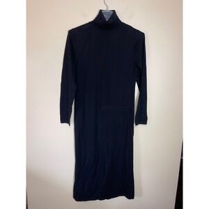 Sutton Studio Womens Black 100% Wool Turtleneck Long Sleeve Midi Sweater Dress L